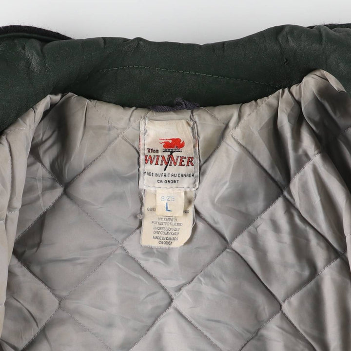 THE WINNER Collared Leather Sleeve Wool Varsity Jacket Award Jacket Varsity Jacket Made in Canada Men's L size /eaa520497