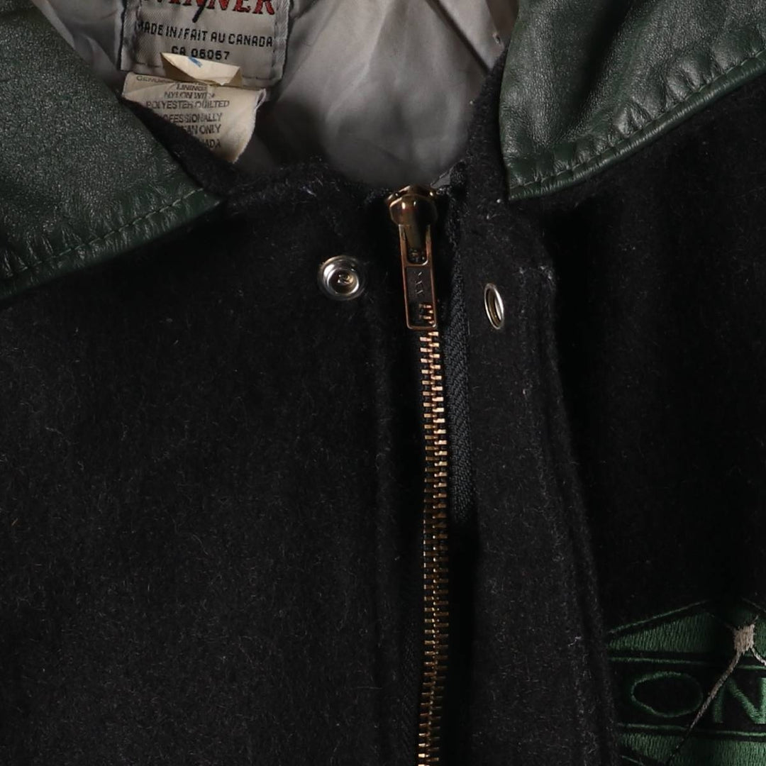 THE WINNER Collared Leather Sleeve Wool Varsity Jacket Award Jacket Varsity Jacket Made in Canada Men's L size /eaa520497