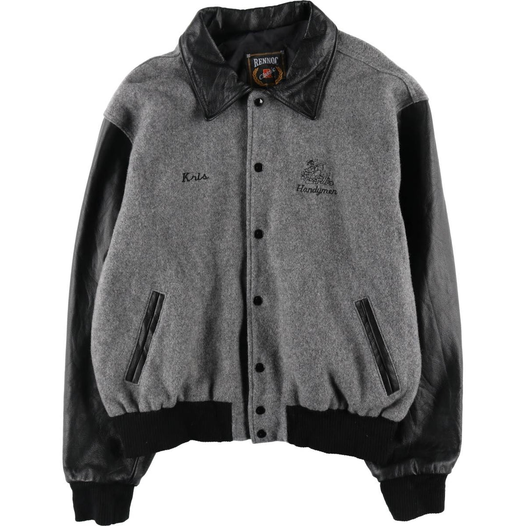 90'S RENNOC Collared Leather Sleeve Wool Varsity Jacket Award Jacket Made in USA Men's L Size Vintage /eaa520498