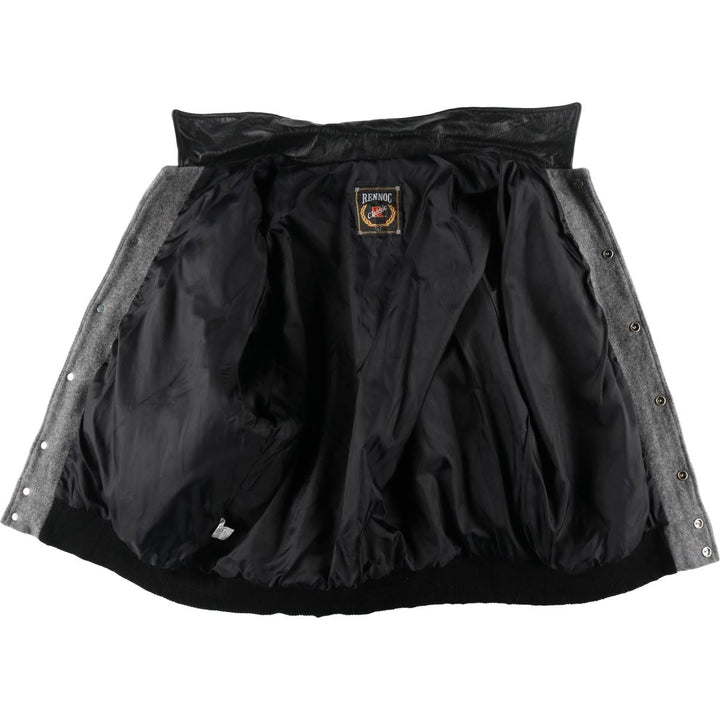 90'S RENNOC Collared Leather Sleeve Wool Varsity Jacket Award Jacket Made in USA Men's L Size Vintage /eaa520498