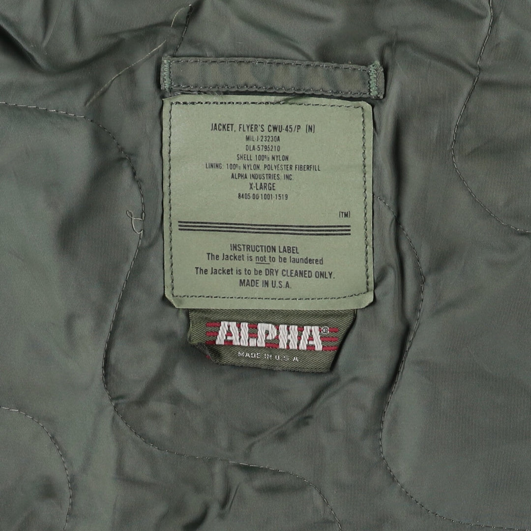 Civilian Alpha CWU-45/P Type Padded Military Flight Jacket Made in USA Men's XL /eaa520604