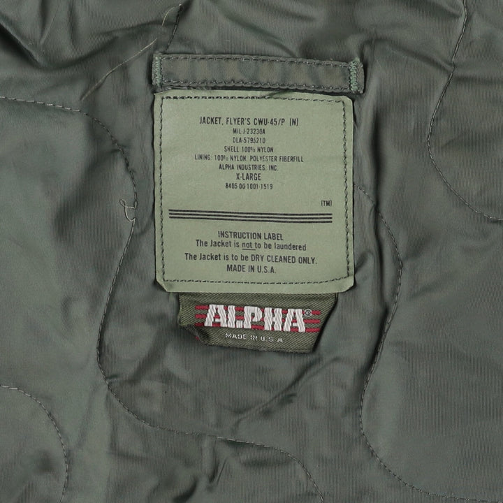 Civilian Alpha CWU-45/P Type Padded Military Flight Jacket Made in USA Men's XL /eaa520604