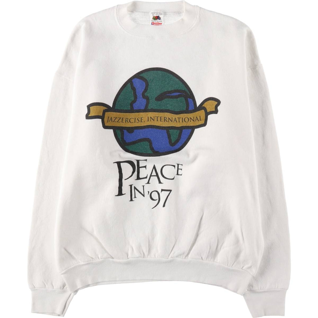 90'S Fruit of the Loom printed sweatshirt, made in the USA, men's XL size, vintage cotton white type Vintage Second Hand