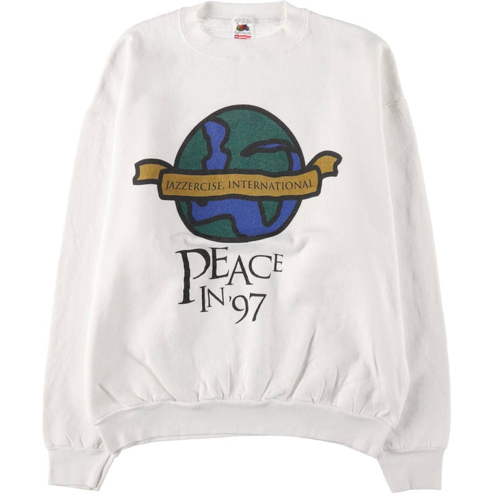 90'S Fruit of the Loom printed sweatshirt, made in the USA, men's XL size, vintage cotton white type Vintage Second Hand