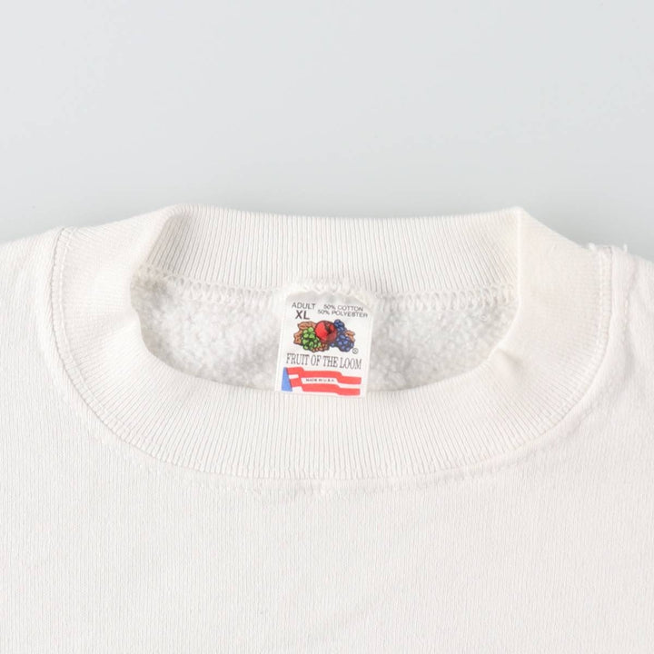 90'S Fruit of the Loom printed sweatshirt, made in the USA, men's XL size, vintage cotton white type Vintage Second Hand