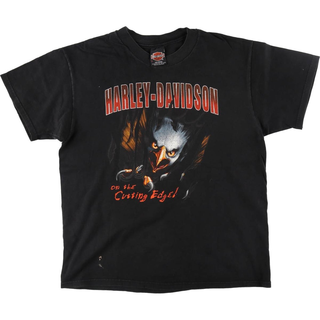 00'S Harley-Davidson Hanes Eagle Pattern Motorcycle Bike T-shirt Made in USA Men's L size cotton black type Vintage Second Hand