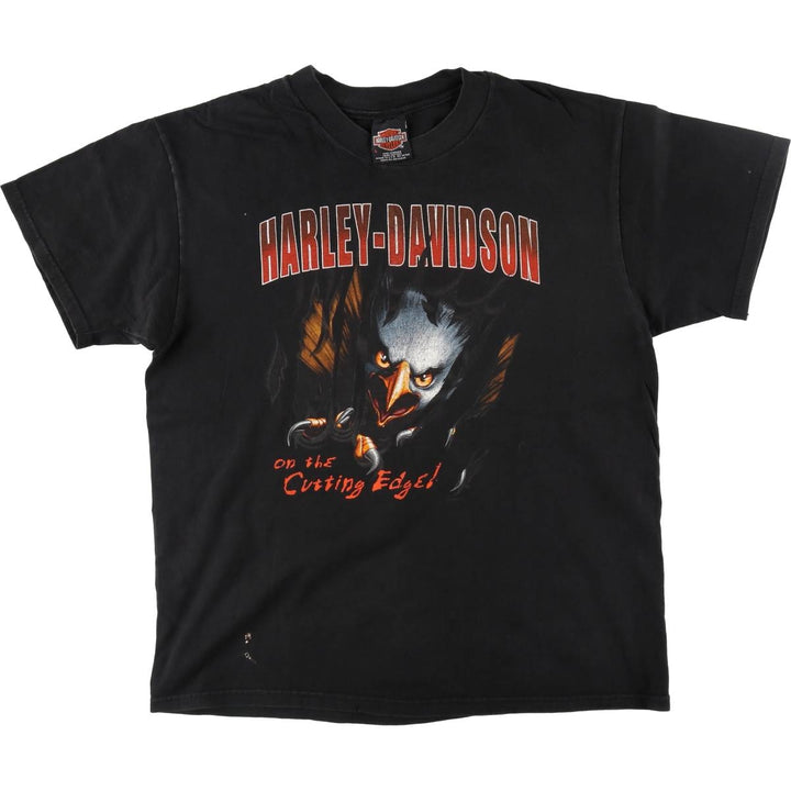 00'S Harley-Davidson Hanes Eagle Pattern Motorcycle Bike T-shirt Made in USA Men's L size cotton black type Vintage Second Hand