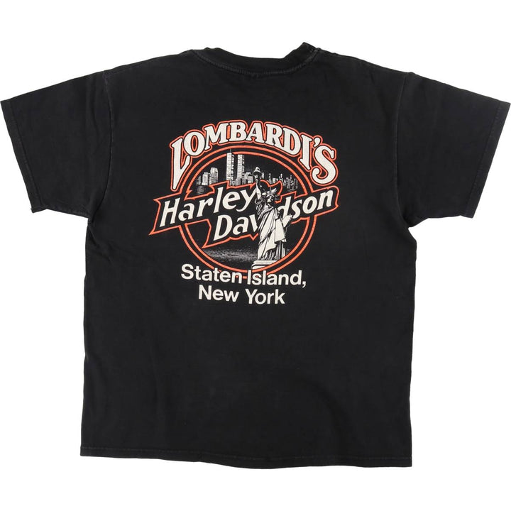 00'S Harley-Davidson Hanes Eagle Pattern Motorcycle Bike T-shirt Made in USA Men's L size cotton black type Vintage Second Hand