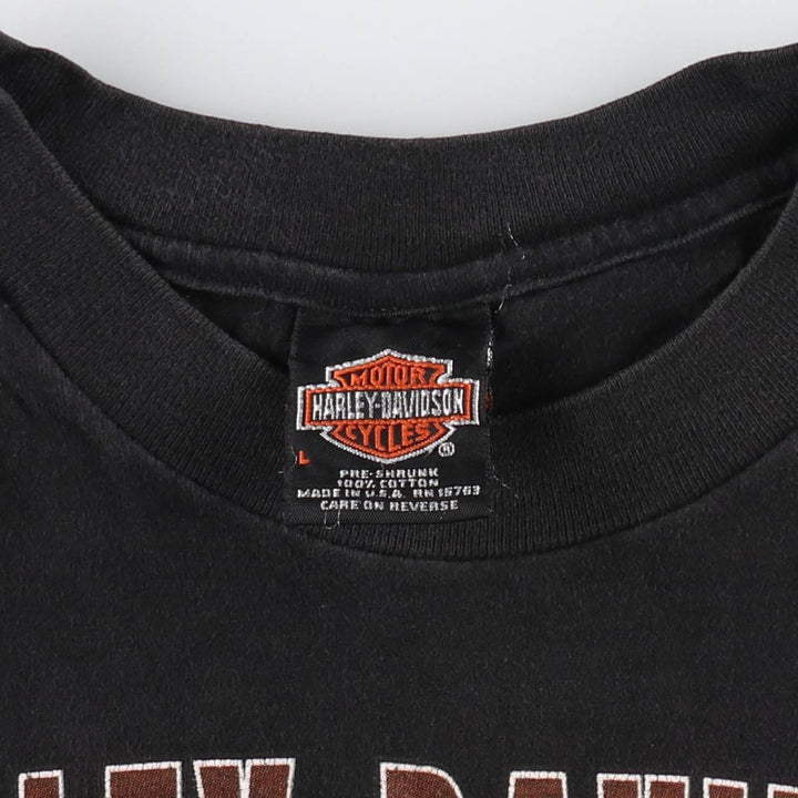 00'S Harley-Davidson Hanes Eagle Pattern Motorcycle Bike T-shirt Made in USA Men's L size cotton black type Vintage Second Hand