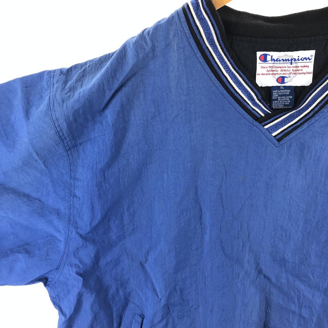 90'S Champion V-neck nylon pullover, men's size XL, vintage Nylon blue type Vintage Second Hand