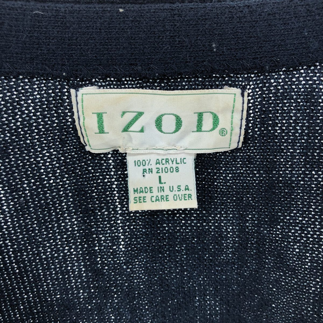 IZOD Acrylic Knit Cardigan Made in USA Men's Size L acrylic navy blue type Vintage Second Hand