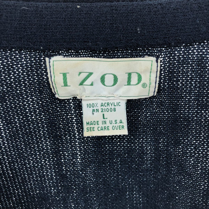 IZOD Acrylic Knit Cardigan Made in USA Men's Size L acrylic navy blue type Vintage Second Hand