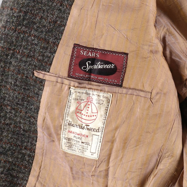 Sears SPORTSWEAR Check Pattern Harris Tweed Wool Tailored Jacket Men's L size / eaa521151