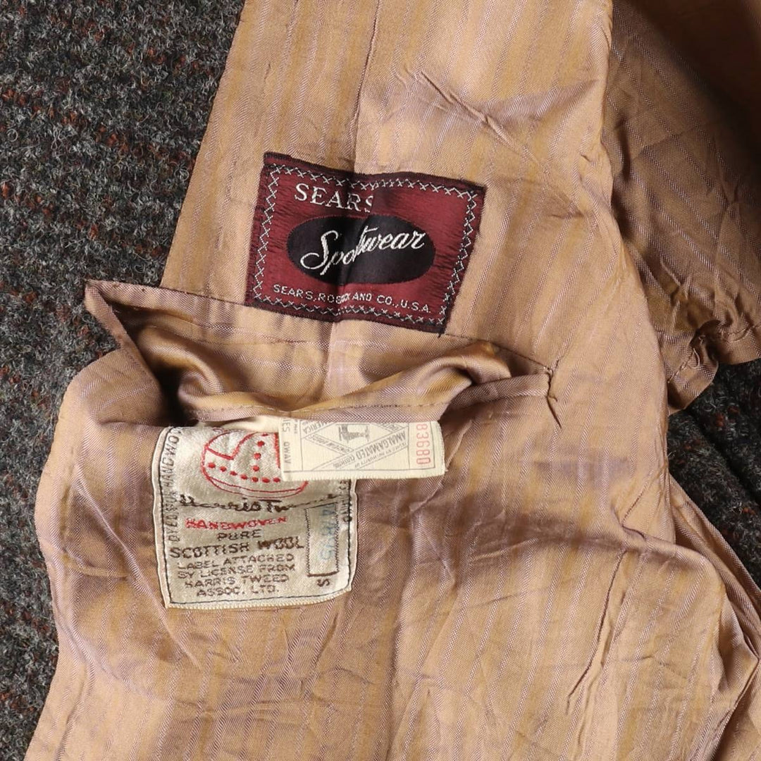 Sears SPORTSWEAR Check Pattern Harris Tweed Wool Tailored Jacket Men's L size / eaa521151
