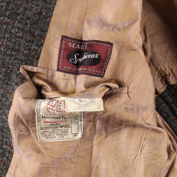 Sears SPORTSWEAR Check Pattern Harris Tweed Wool Tailored Jacket Men's L size / eaa521151
