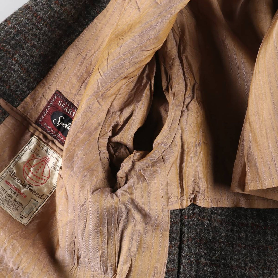 Sears SPORTSWEAR Check Pattern Harris Tweed Wool Tailored Jacket Men's L size / eaa521151