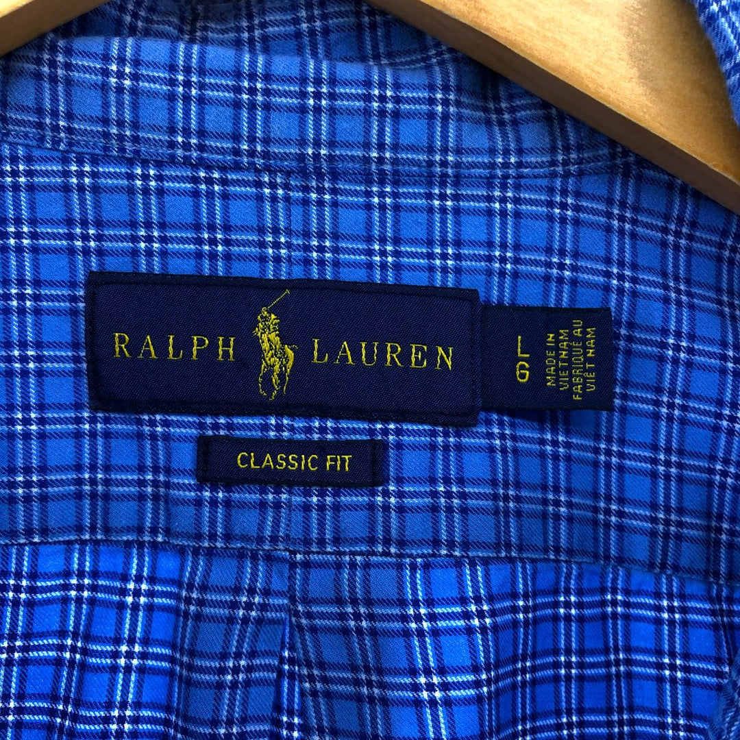 Ralph Lauren Classic Fit Long Sleeve Button Down Check Shirt, Men's Size L cotton blue type Vintage Second Hand