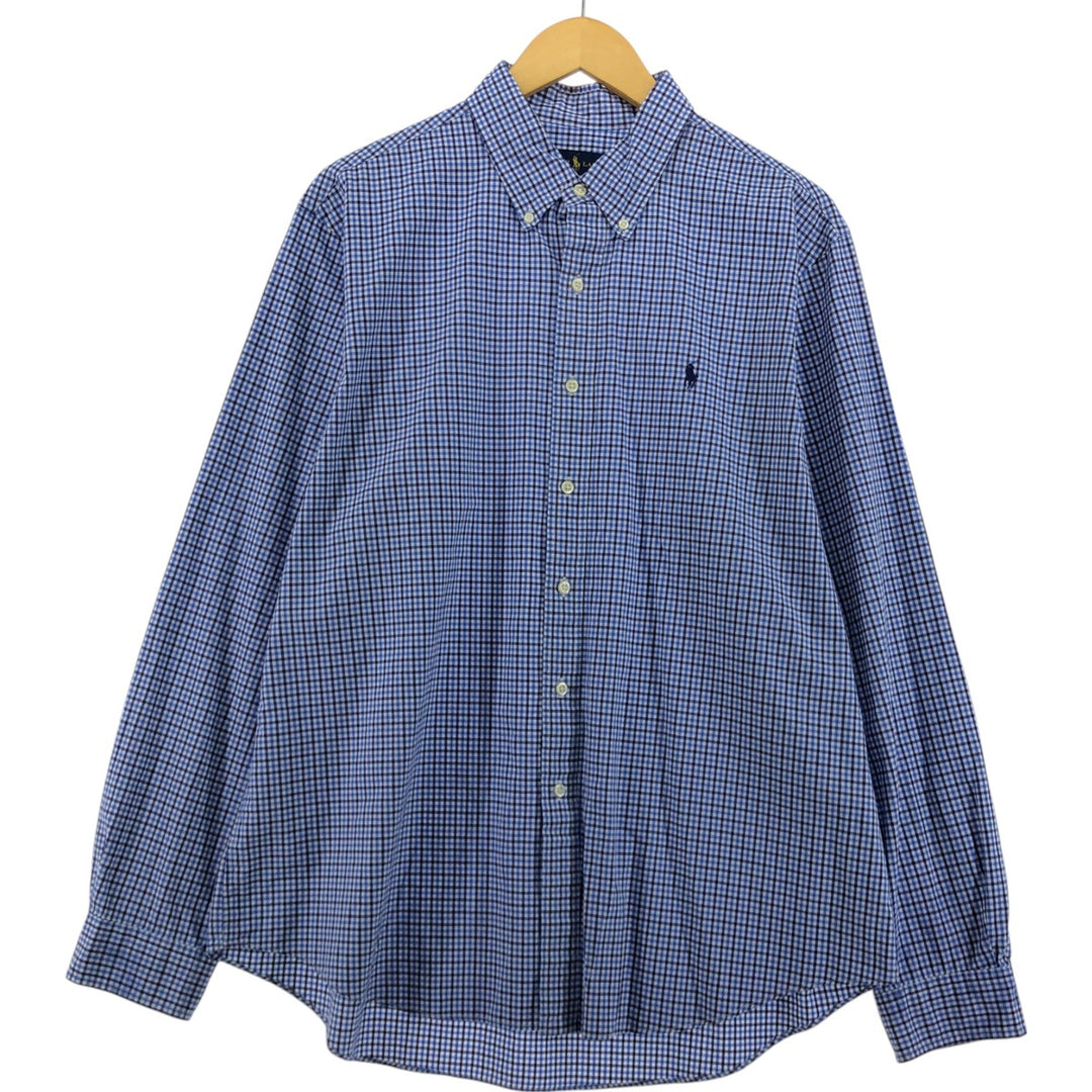 Ralph Lauren Gingham Check Long Sleeve Button-Down Check Shirt Men's XL cotton blue type Vintage Second Hand
