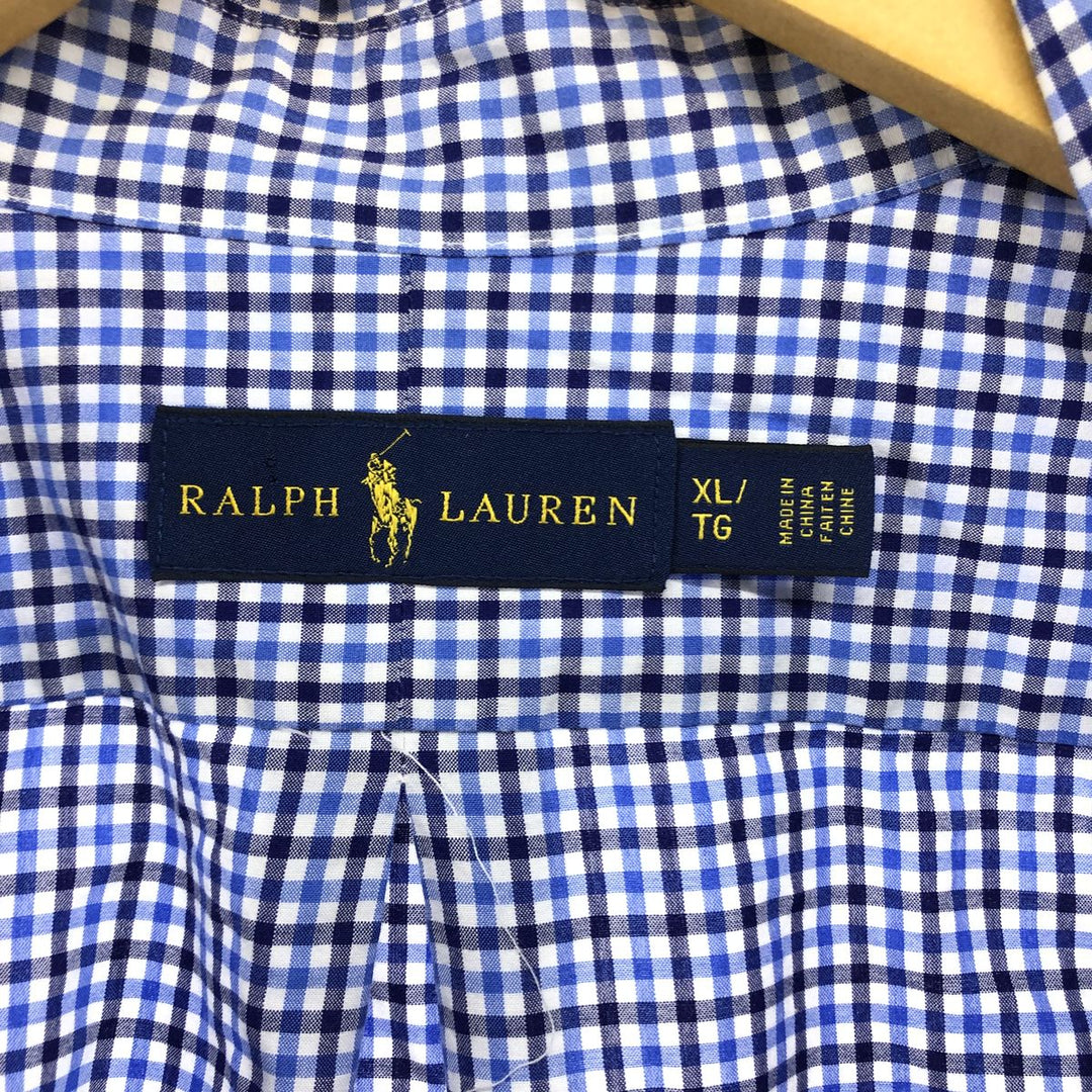 Ralph Lauren Gingham Check Long Sleeve Button-Down Check Shirt Men's XL cotton blue type Vintage Second Hand