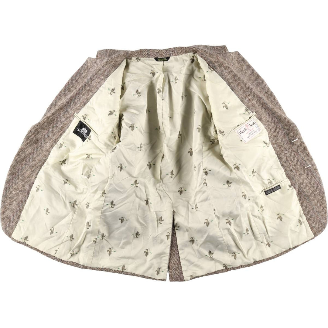 STAFFORD Harris Tweed Harris Tweed Stripe Pattern Herringbone Wool Tailored Jacket Made in USA Men's L size /eaa521345