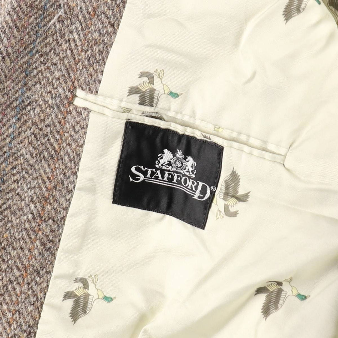 STAFFORD Harris Tweed Harris Tweed Stripe Pattern Herringbone Wool Tailored Jacket Made in USA Men's L size /eaa521345