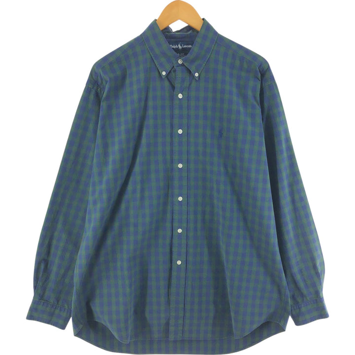 Ralph Lauren BLAKE long sleeve button down check shirt, men's size L cotton navy blue type Vintage Second Hand