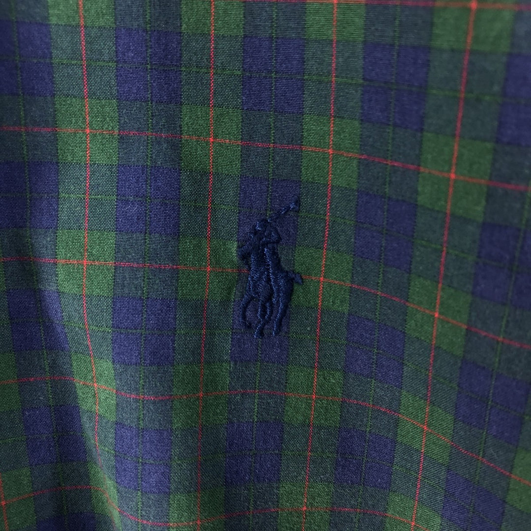 Ralph Lauren BLAKE long sleeve button down check shirt, men's size L cotton navy blue type Vintage Second Hand
