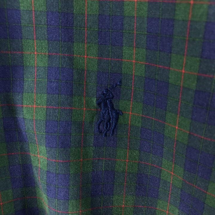 Ralph Lauren BLAKE long sleeve button down check shirt, men's size L cotton navy blue type Vintage Second Hand
