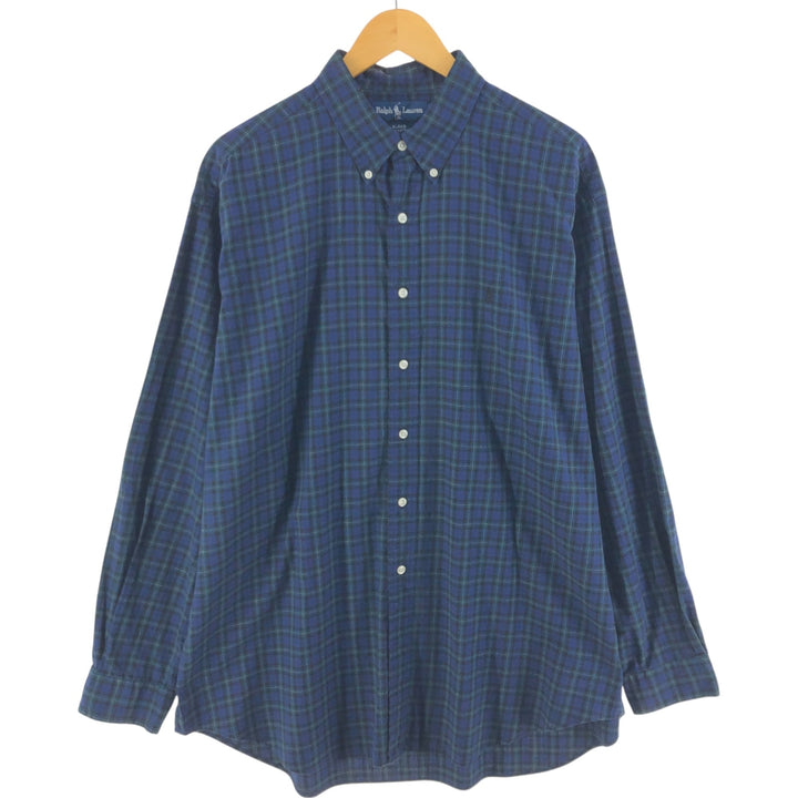 Ralph Lauren BLAKE long sleeve button down check shirt, men's XL size cotton navy blue type Vintage Second Hand