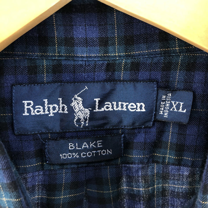 Ralph Lauren BLAKE long sleeve button down check shirt, men's XL size cotton navy blue type Vintage Second Hand