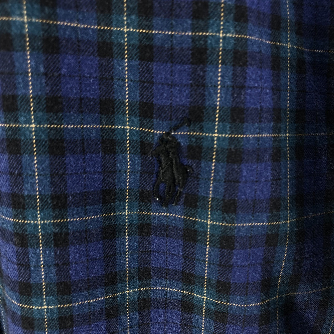 Ralph Lauren BLAKE long sleeve button down check shirt, men's XL size cotton navy blue type Vintage Second Hand