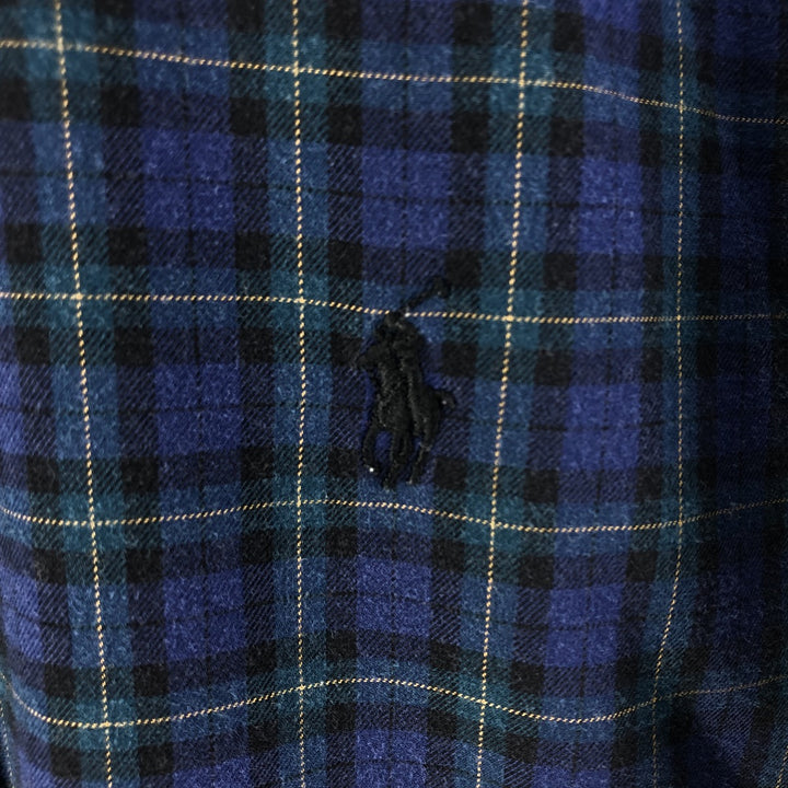 Ralph Lauren BLAKE long sleeve button down check shirt, men's XL size cotton navy blue type Vintage Second Hand