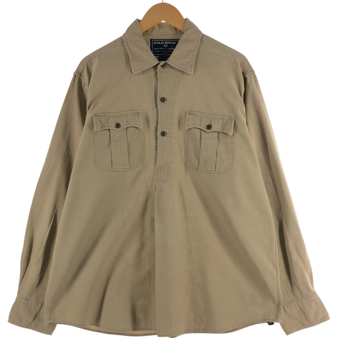 Vintage 90'S Ralph Lauren POLO SPORT long-sleeved cotton shirt, size L, men's cotton Beige type Vintage Second Hand