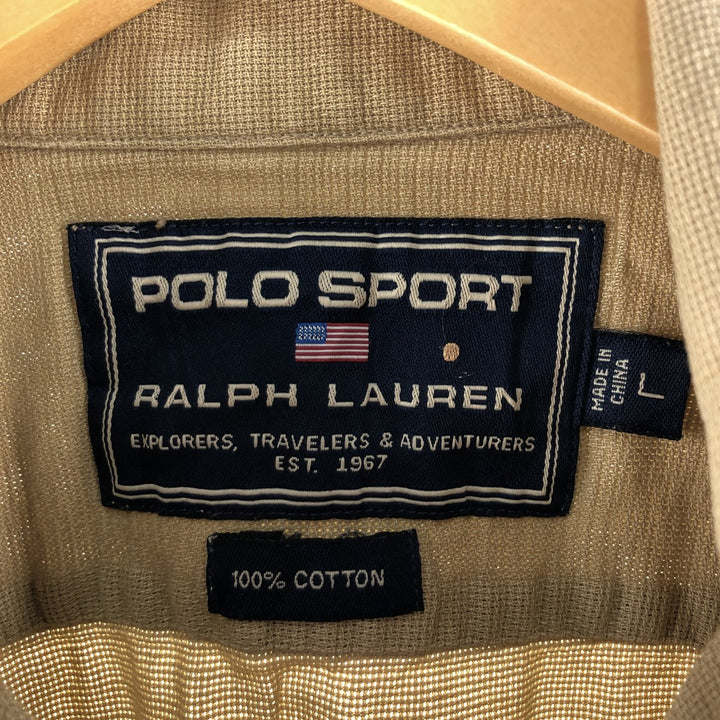 Vintage 90'S Ralph Lauren POLO SPORT long-sleeved cotton shirt, size L, men's cotton Beige type Vintage Second Hand