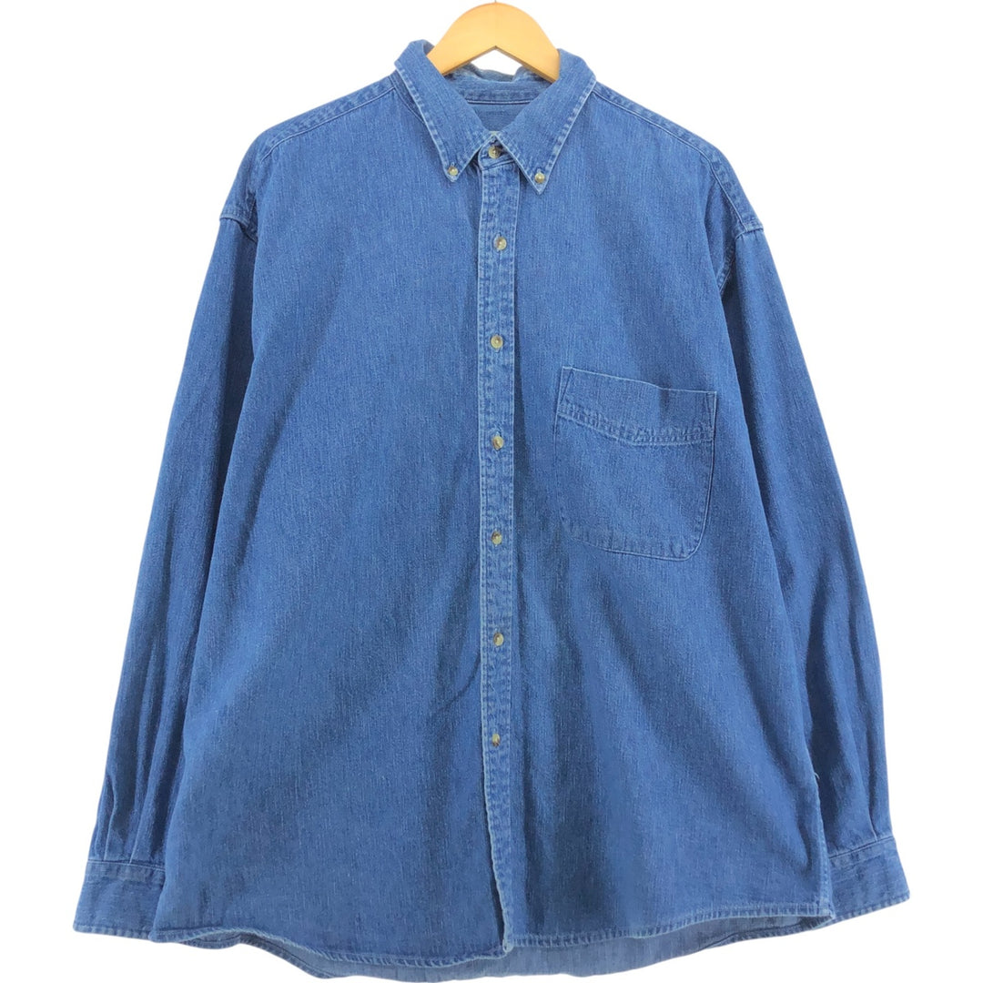 2000'S Eddie Bauer long-sleeved button-down denim shirt, men's size XL cotton blue type Vintage Second Hand