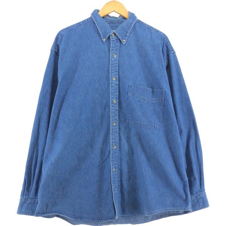 2000'S Eddie Bauer long-sleeved button-down denim shirt, men's size XL cotton blue type Vintage Second Hand