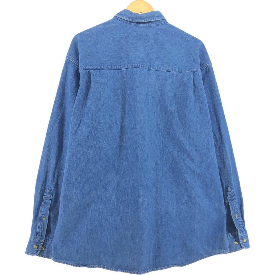2000'S Eddie Bauer long-sleeved button-down denim shirt, men's size XL cotton blue type Vintage Second Hand