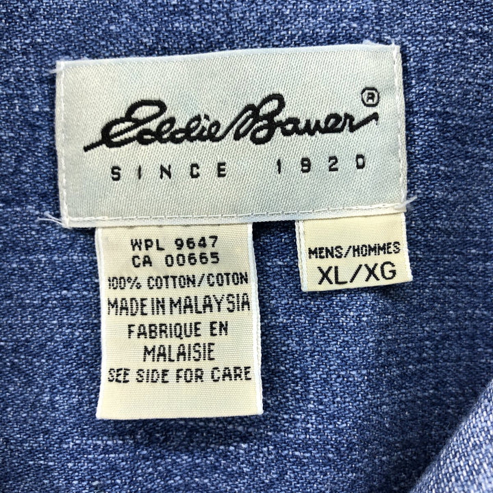 2000'S Eddie Bauer long-sleeved button-down denim shirt, men's size XL cotton blue type Vintage Second Hand