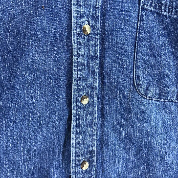 2000'S Eddie Bauer long-sleeved button-down denim shirt, men's size XL cotton blue type Vintage Second Hand
