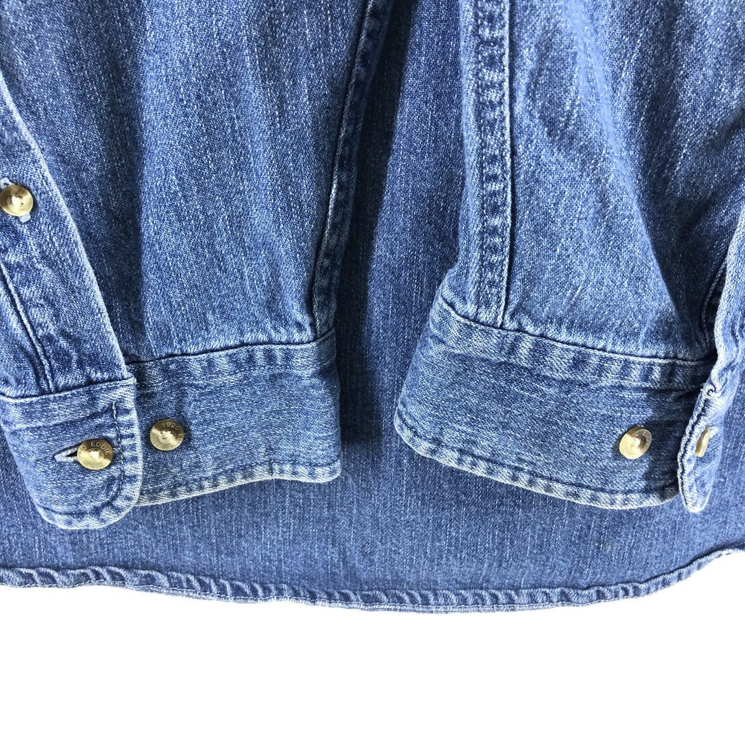 2000'S Eddie Bauer long-sleeved button-down denim shirt, men's size XL cotton blue type Vintage Second Hand
