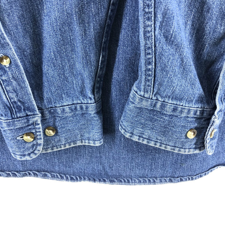 2000'S Eddie Bauer long-sleeved button-down denim shirt, men's size XL cotton blue type Vintage Second Hand