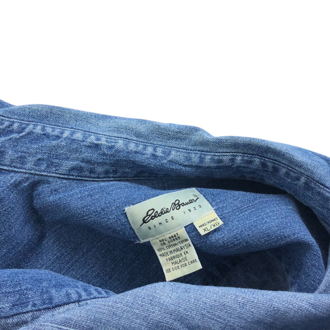 2000'S Eddie Bauer long-sleeved button-down denim shirt, men's size XL cotton blue type Vintage Second Hand