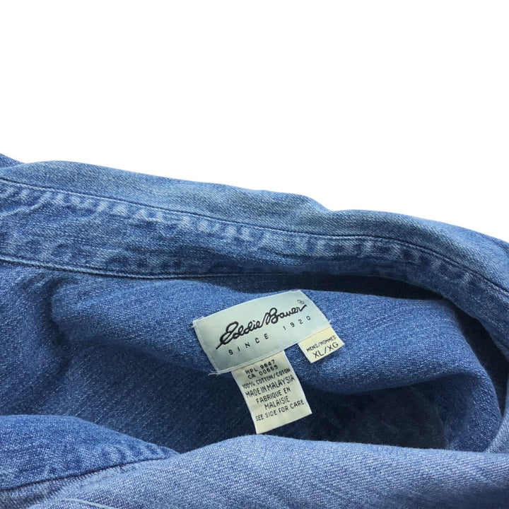 2000'S Eddie Bauer long-sleeved button-down denim shirt, men's size XL cotton blue type Vintage Second Hand