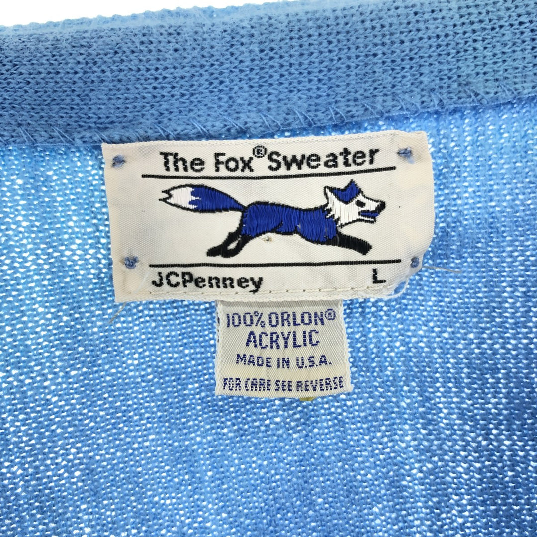 80'S JCPenney THE FOX Sweater Acrylic Knit Cardigan Made in USA Men's L Size Vintage /eaa521452