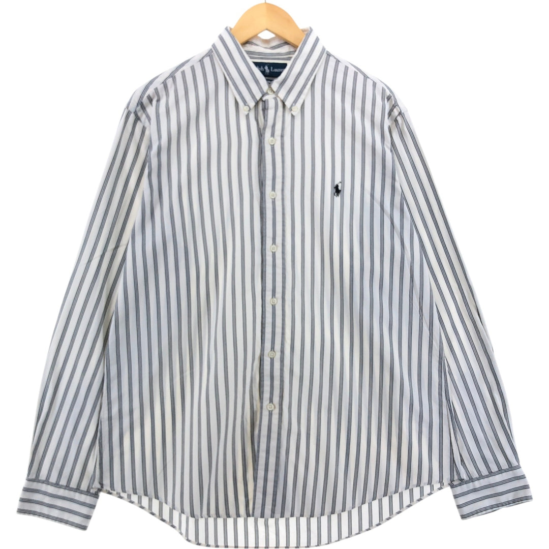 Ralph Lauren CUSTOM FIT long sleeve button down striped shirt men's size L cotton black type Vintage Second Hand