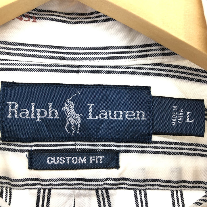 Ralph Lauren CUSTOM FIT long sleeve button down striped shirt men's size L cotton black type Vintage Second Hand