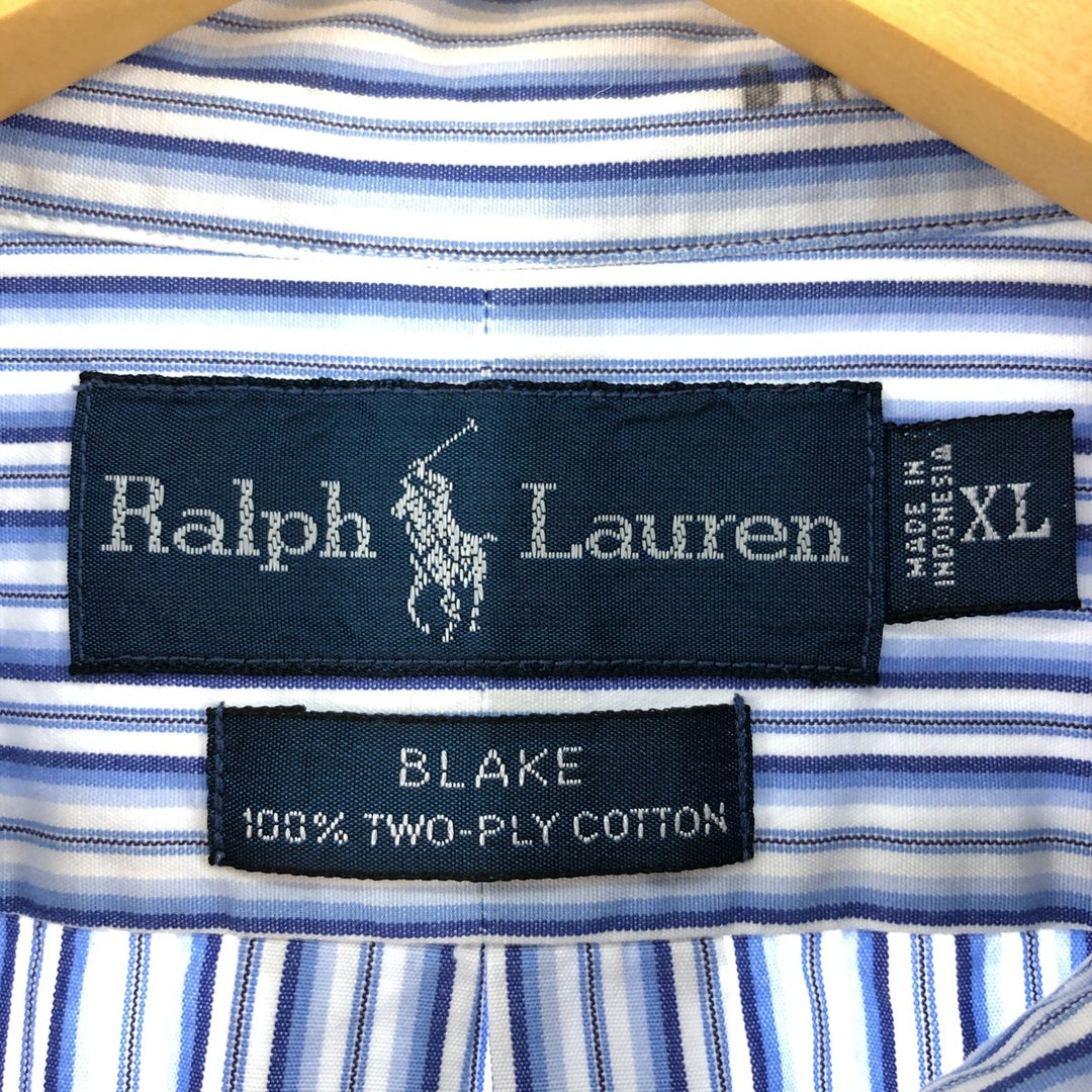 Ralph Lauren BLAKE long sleeve button-down striped shirt, men's size XL cotton blue type Vintage Second Hand