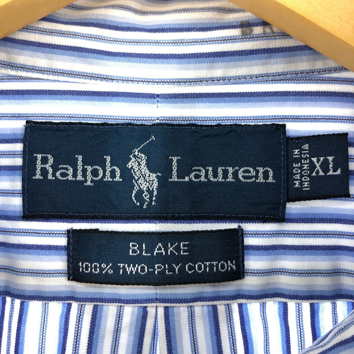 Ralph Lauren BLAKE long sleeve button-down striped shirt, men's size XL cotton blue type Vintage Second Hand