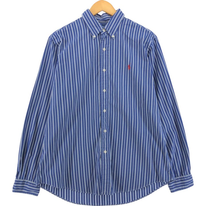 Ralph Lauren CUSTOM FIT long sleeve button down striped shirt men's size L cotton blue type Vintage Second Hand