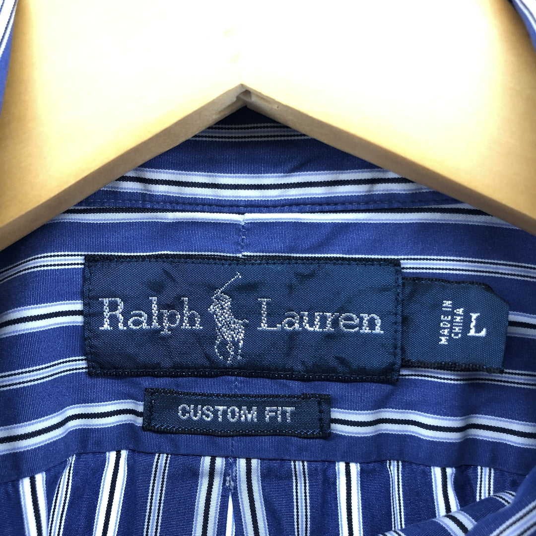 Ralph Lauren CUSTOM FIT long sleeve button down striped shirt men's size L cotton blue type Vintage Second Hand